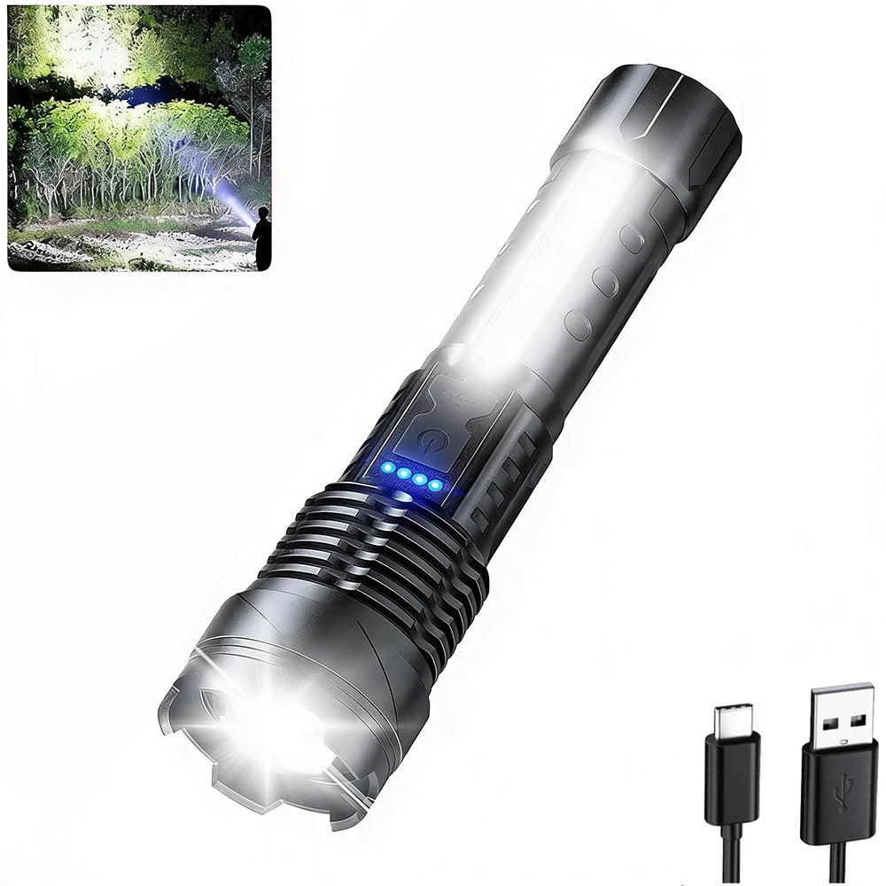 

Strong Light LED Flashlight Waterproof Zoomable Tactical Torch USB Rechargeable Portable Lamp Outdoor Emergency Camping Lantern