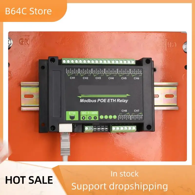 

B64C Релейный модуль Ethernet промышленного класса, 8-канальный порт Poe, поддержка протокола Modbus, источник питания Poe, связь
