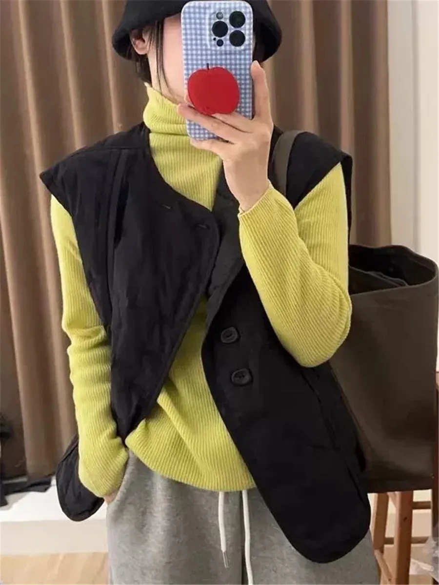 

Fashionable Minimalist Women's down Vest Loose Warm Duck down Shoulder Pad Jacket Autumn Winter New Style Commute Style round...