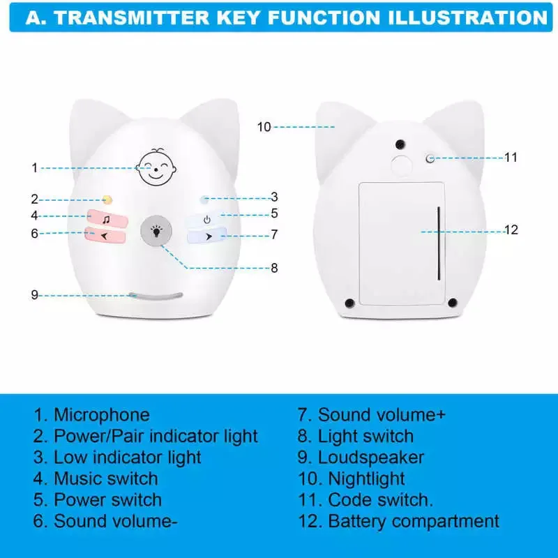 Wireless V30 Portable Babysitter 2.4Ghz Audio Baby Monitor Digital Voice Broadcast Double Talk Night Light EU Plug