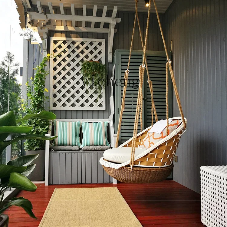 TQH single double leisure creative rattan swing outdoor rattan chair terrace Internet celebrity hanging lazy rocking chair