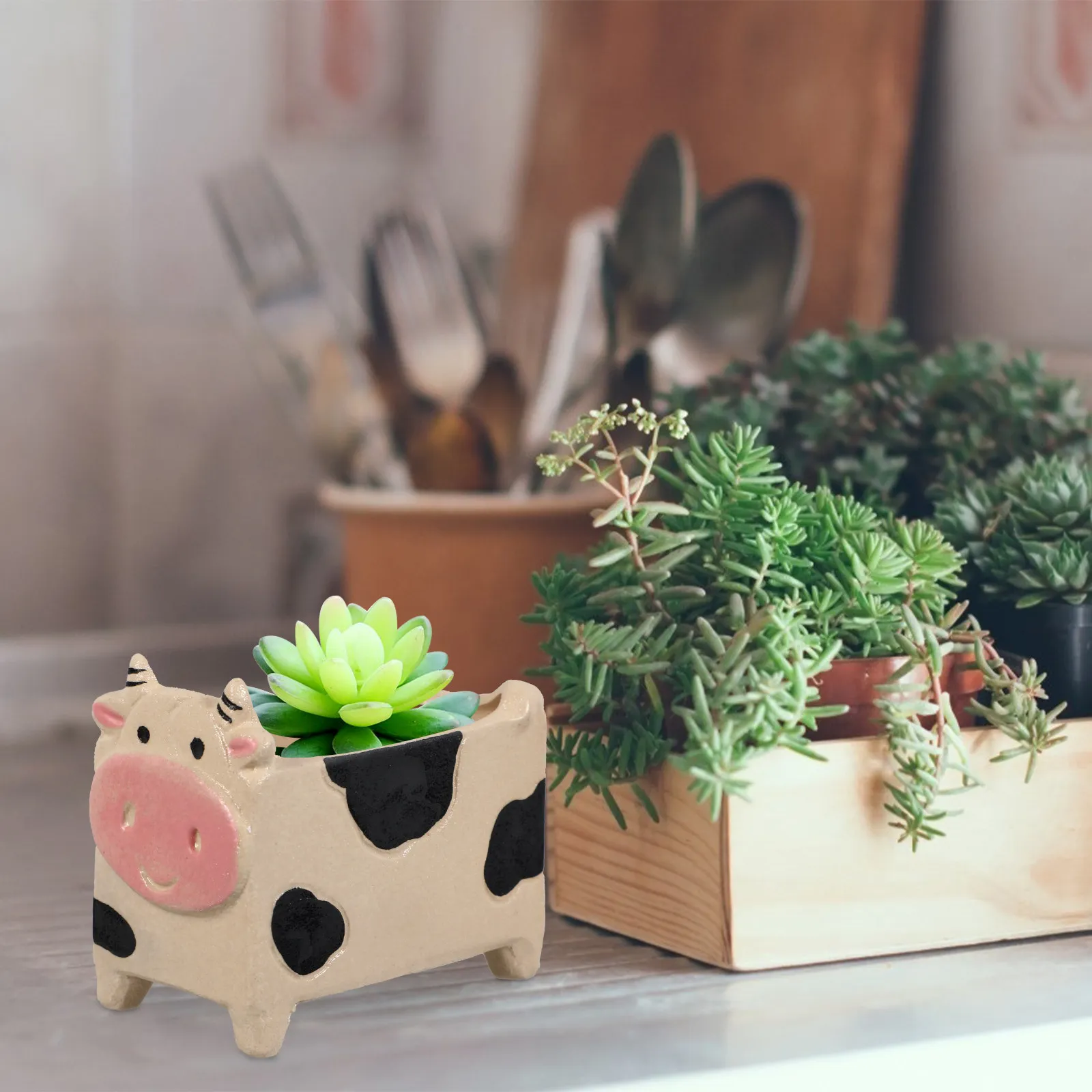 

2 шт. керамические фигурки-цветочные горшки в форме животных (корова), декор для дома