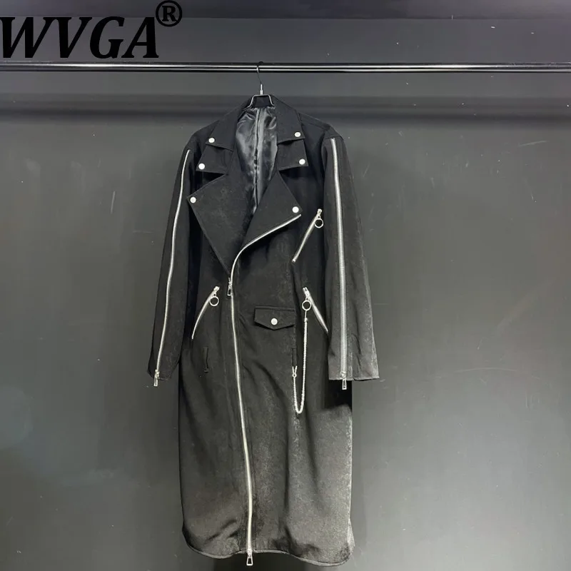 

WVGA Spring Autumn New Men Tide Mid-Length Zipper Draped Trench Coat Niche Chic Casual Turn-Down Collar Oversized Jackets W16145