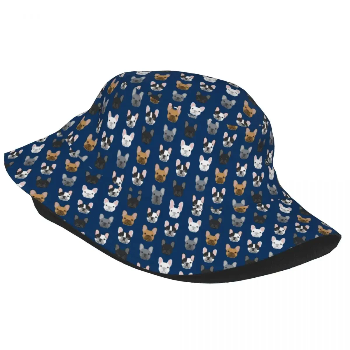 Unisex Bucket Hat French Bulldog Faces Navy Blue Summer Travel Headwear Hiking Fisherman Hats Dog Session Hat Dropshipping