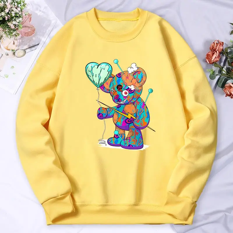 Puppet Bear With Balloon Printing Sweatshirt Womens Simple Soft Hoodie Street Warm Autumn Hoodies Fashion Casual Fleece Clothing