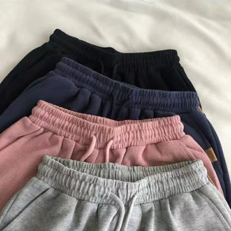 여름 루즈핏 와이드 레그 반바지 여성 하이웨이스트 드로스트링 캐주얼 조거 반바지 Y2K 한국 심플 올매치 스포츠 반바지