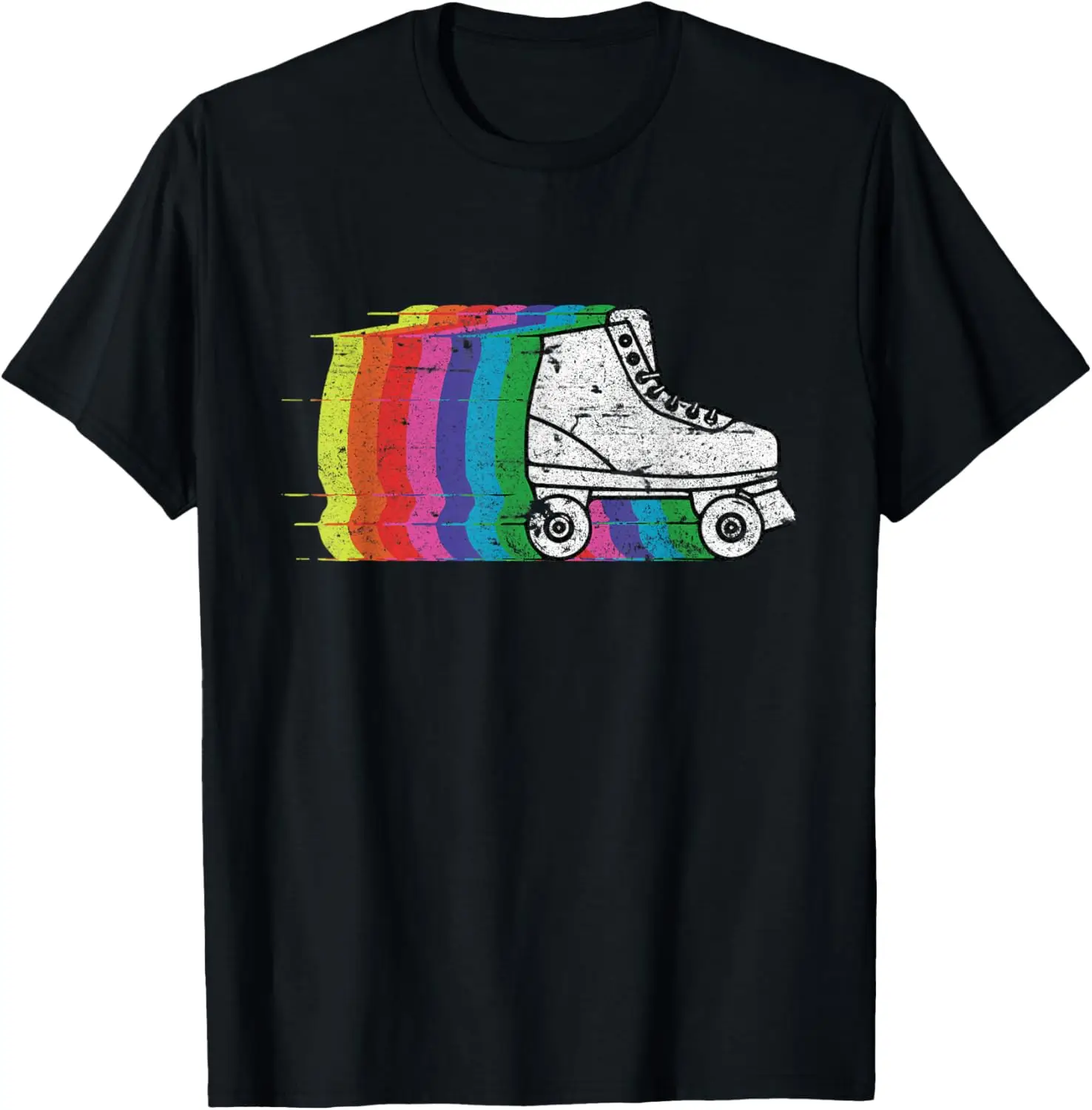 

Retro Roller Skate Rainbow Trail Graphic Cotton T-Shirt 70s Skating Enthusiast Gift Tee