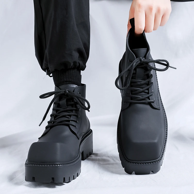 

Original Design Spring New Punk Style Black Leather Boots For Men Hombre Teenagers Daily Dress Height Increasing Shoes Q20230574