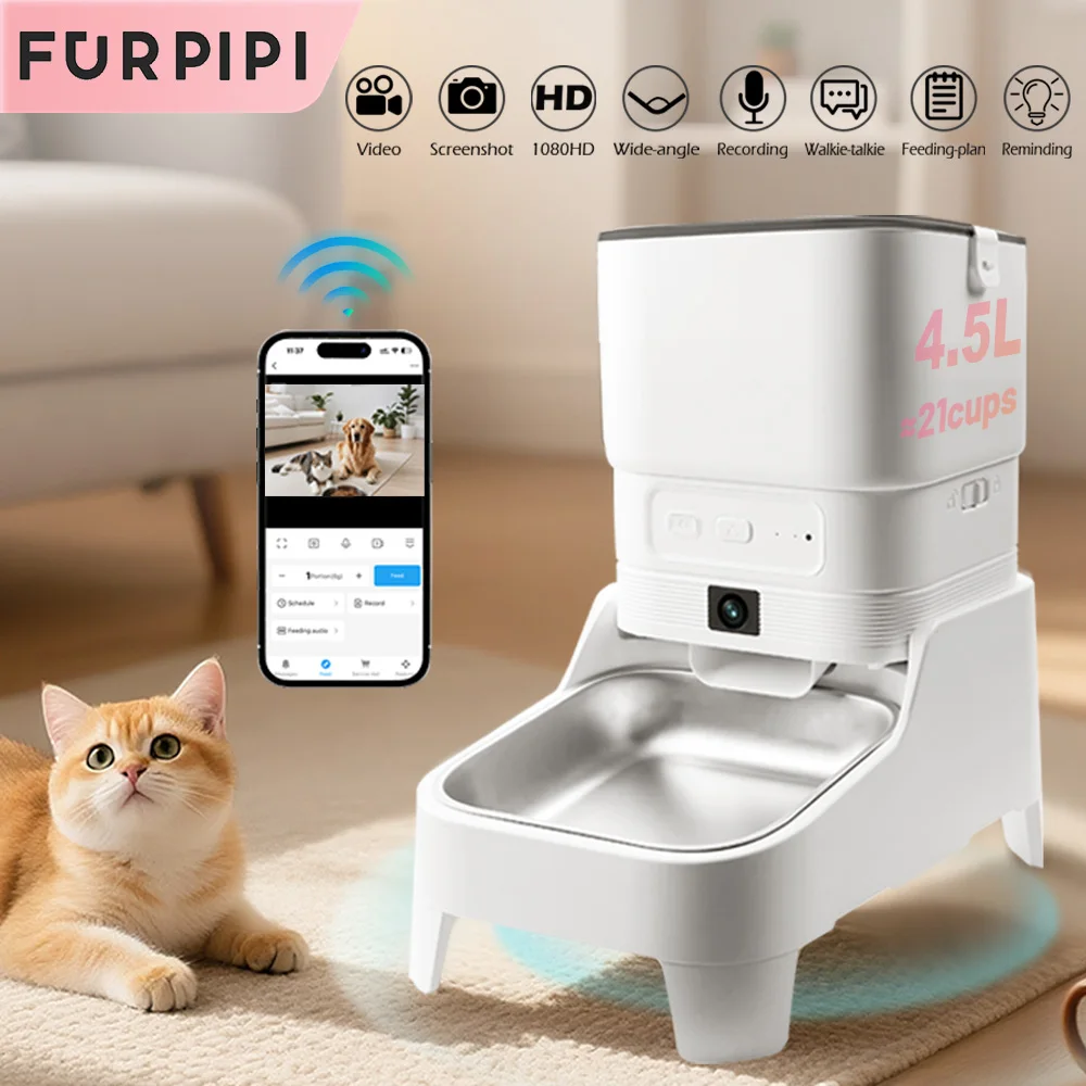 

Smart Pet Feeder with 15CM Elevated Camera Tuya App Control for Busy Pet Owners FURPIPI Automatic Cats Dog Food Feeder Dispenser