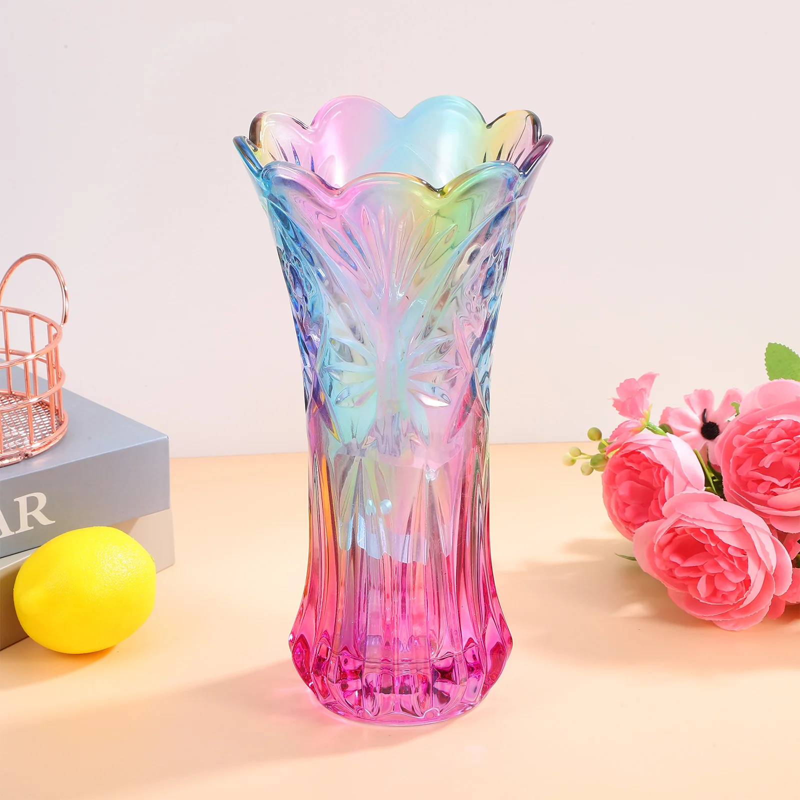 

Colorful Vase Crystal Glass Rainbow Decorative Flower Container for Dining Table Wedding Party Home Decoration