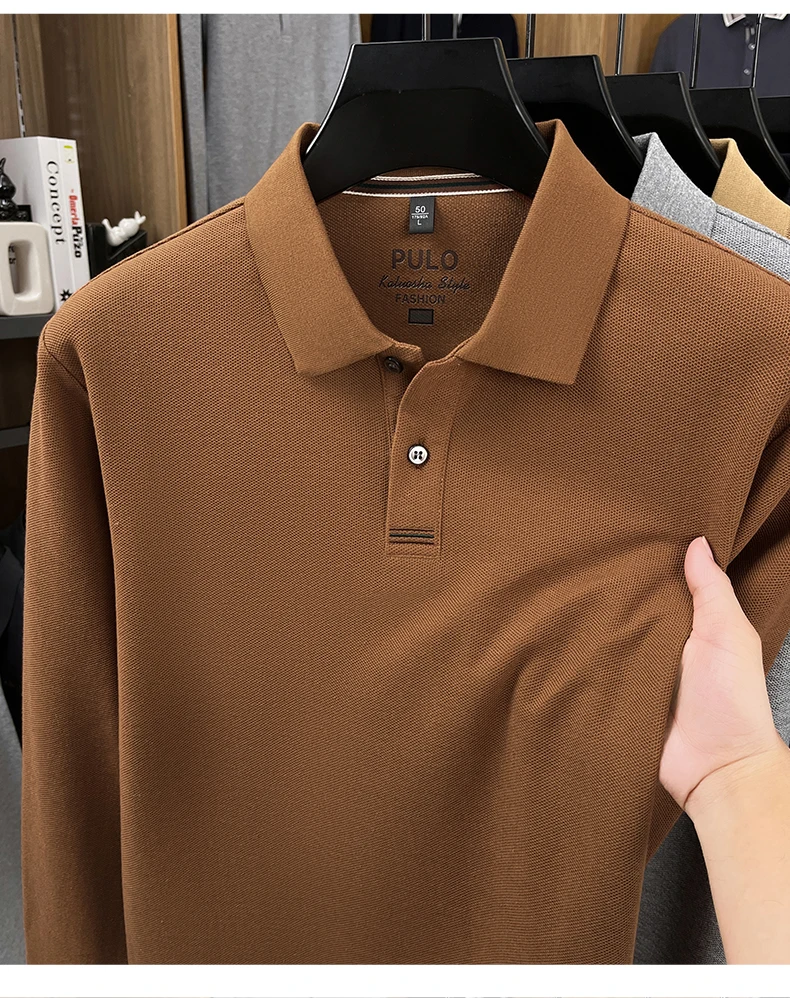 Hochwertiges Langarm-Poloshirt aus 100% Baumwolle für Herren, neue Luxus-Modemarke, Frühling/Herbst, luxuriöser Komfort, lässiges Business-T-Shirt. – Detail 18