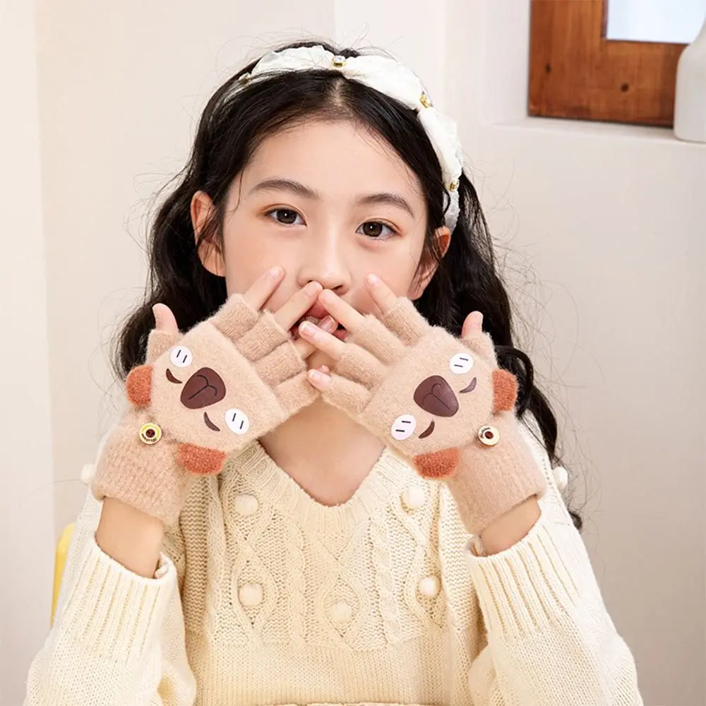 3-12Years كابيبارا الاطفال قفازات الشتاء سميكة المنك الصوف الدافئة محبوك القفازات الكرتون هدايا عيد الميلاد للبنين بنات #1