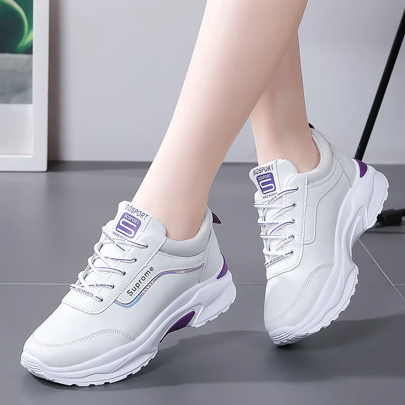 New White Shoes With Women's Velvet Korean Version Fashionable Casual Running Sneaker Breathable Sports Thick Soled Board Shoes