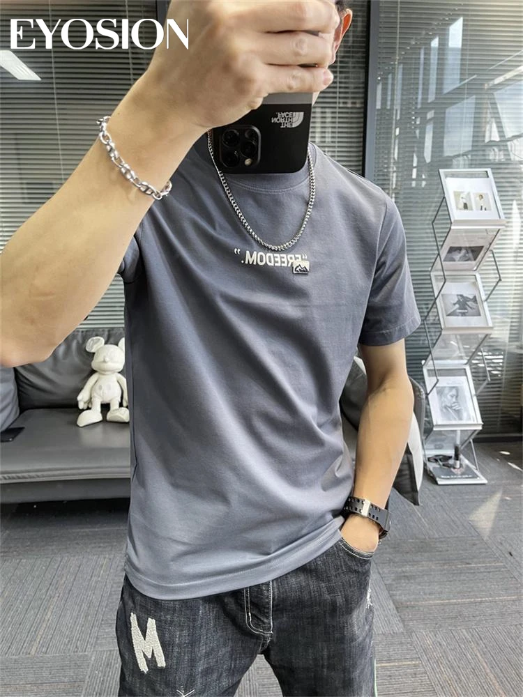 2023 Summer Men\'s New Letter Printing Pure Cotton Short Sleeve T-shirt Fashion Versatile Casual INS Brand Youth Streetwear Tee