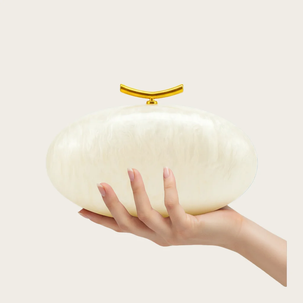 

Женский акриловый клатч в форме яйца жемчужного цвета с верхней ручкой, маленький кошелек для свадебной вечеринки, сумка, новинка 2023 года