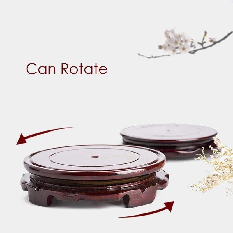 10/12/14cm Diameter Wood Carving Round Stand Base Rotate Vase Base Stone Crafts Temple Teapot Home Decoration Zen Ornaments