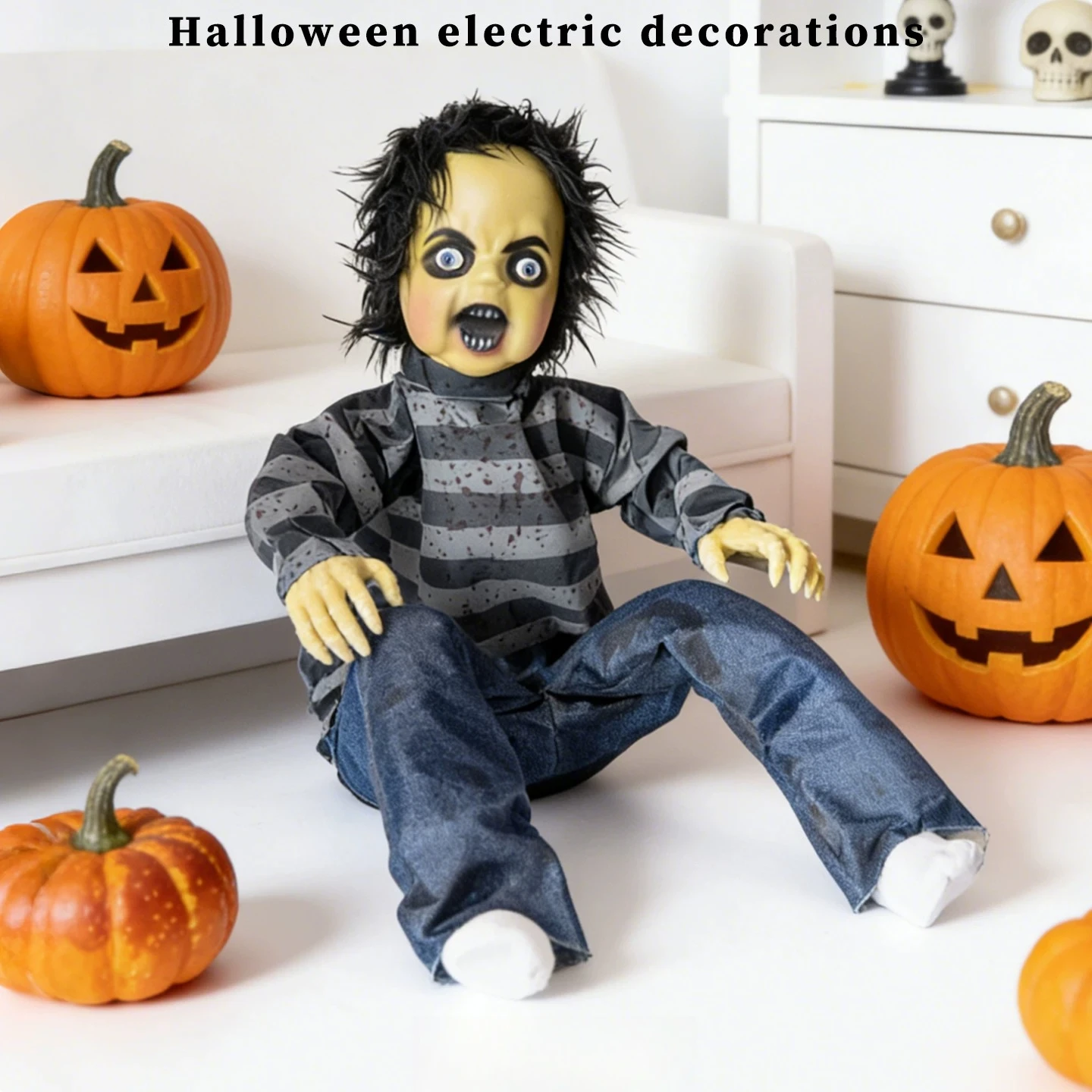 For, sitting bouncing little boy ghost ornament electric induction luminous sound horror props