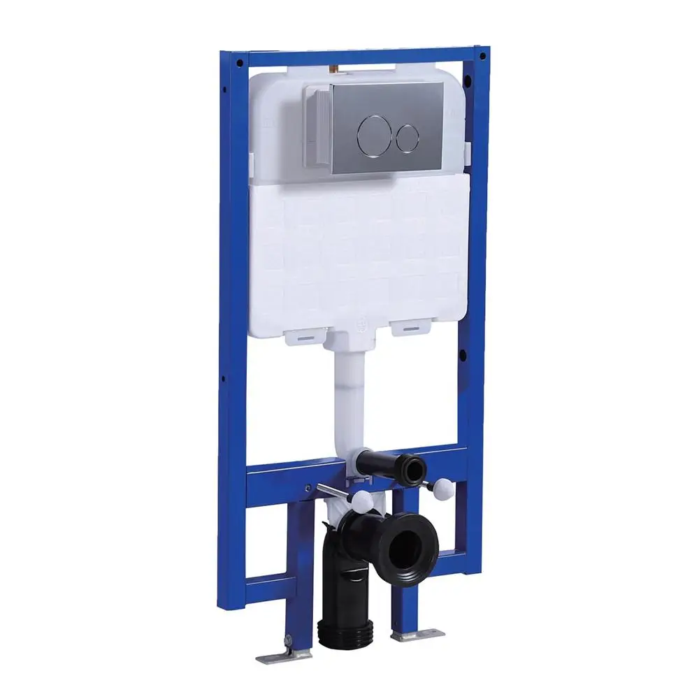 In-Wall Toilet Tank Carrier System 2x4 Wall Construction Dual Flush 0.95/1.5 GPF Chrome Flush Plate High-Strength Frame Easy