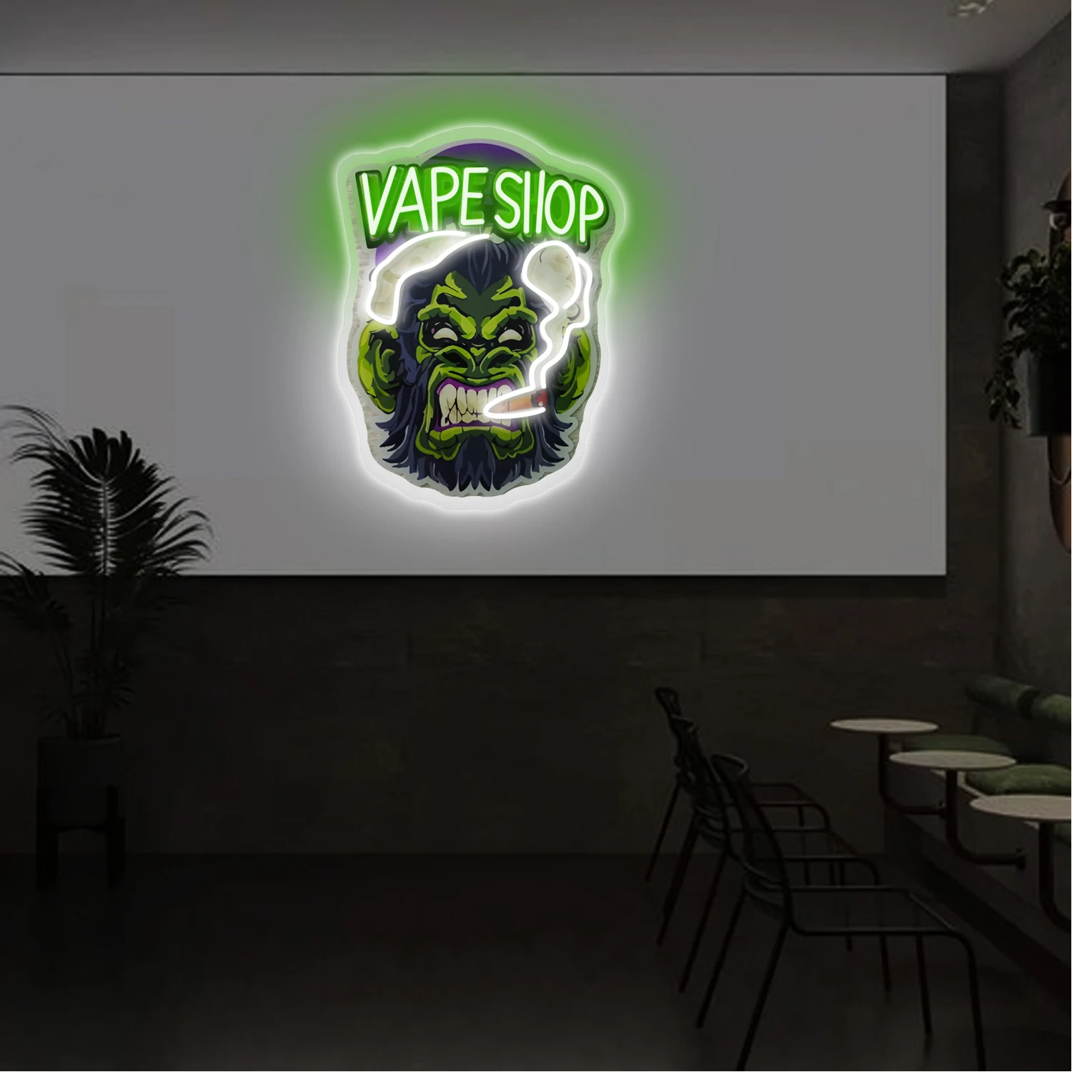 Lampu neon "Beast E-cigarette" dengan efek neon LED gaya anime cocok untuk menghias kepala pintu toko.