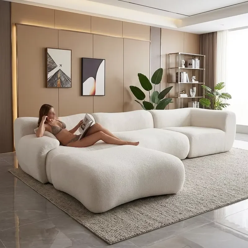 Vacuum Compression Packing Modular Sectional Sofa Cloud Design Biscuit Tufted Sofa Bed Apartment Sponge L-Shape Living