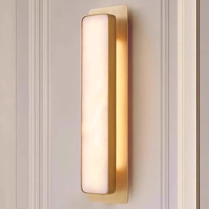 

Spain Natural Marble Wall Lamp Living Room Simple Decoration Lighting Bedroom Bedside Aisle Corridor Staircase Copper Wall Lamp