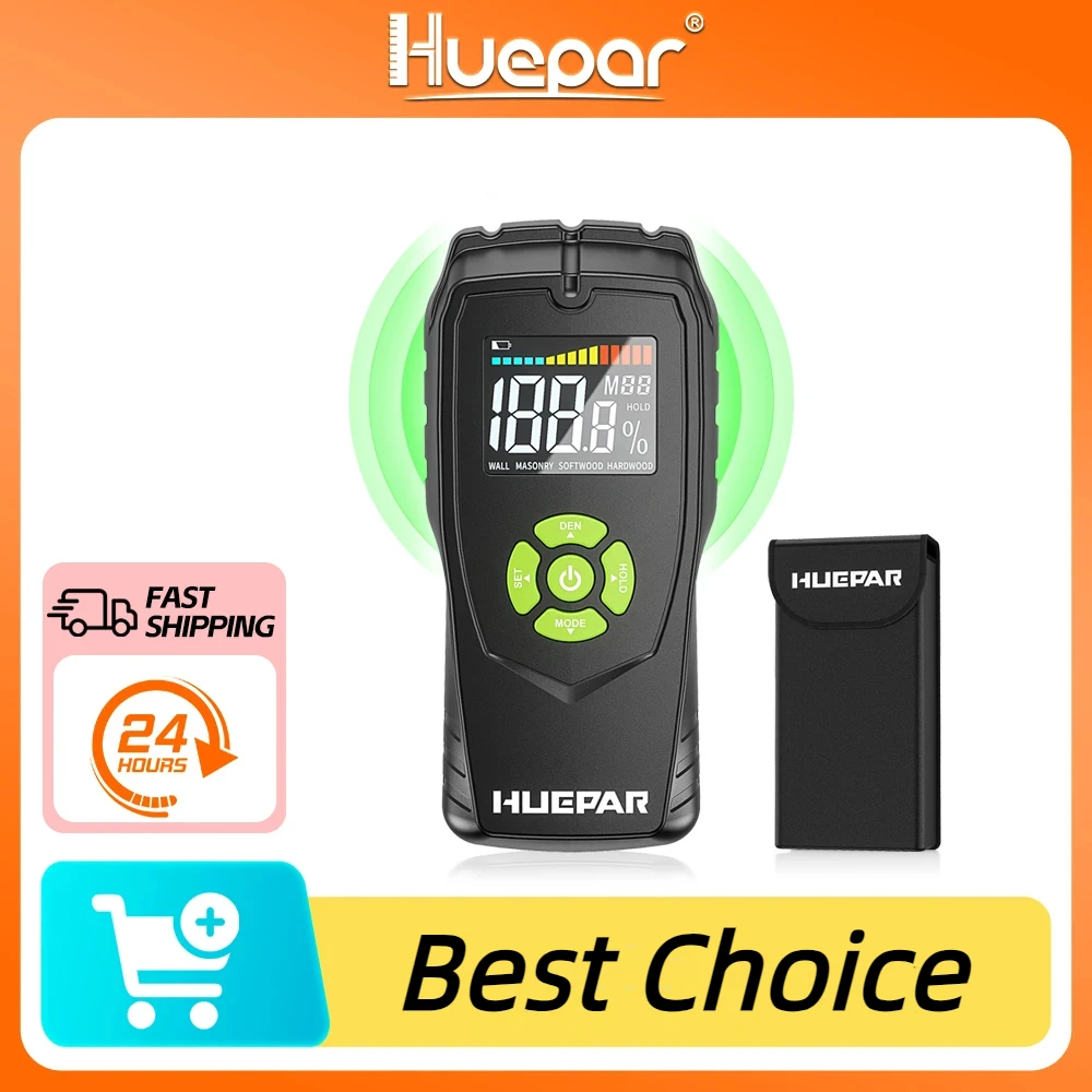 Huepar High-Precision 4-in-1 Digital Wood Moisture Meter | LCD Display Humidity Sensor - Portable Timber Damp Detector Tool