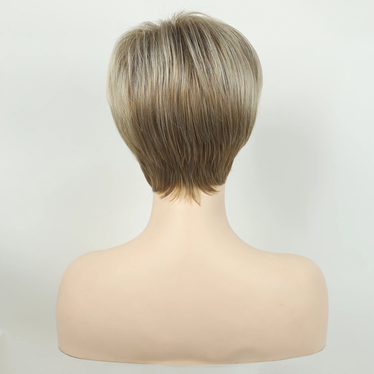 Perruque synthétique courte avec frange pour femme, blonde ombrée, coupe Pixie, coiffure pour maman, 03/fête