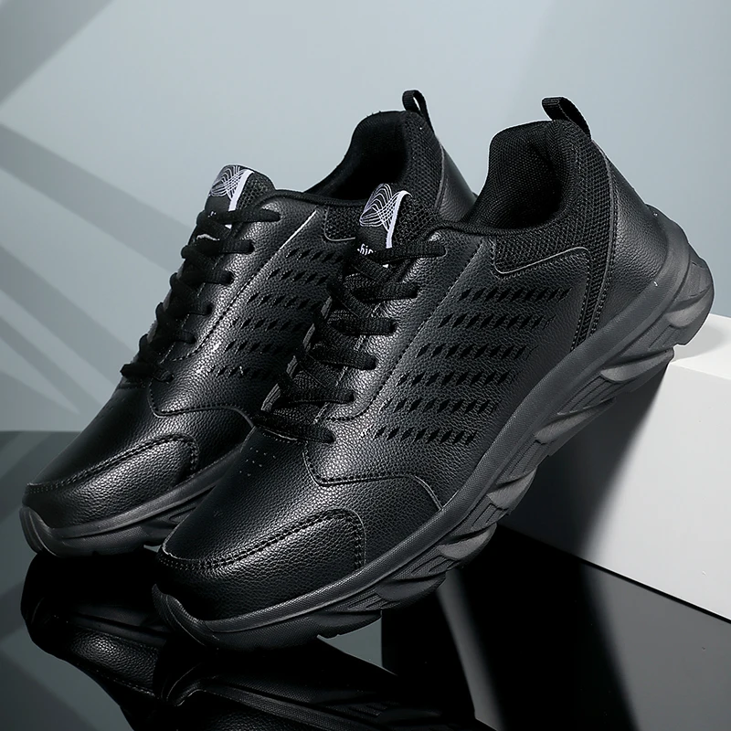 

Черные кроссовки, кожаные водонепроницаемые спортивные кроссовки, мужские износостойкие мужские прогулочные спортивные туфли, удобная мужская обувь