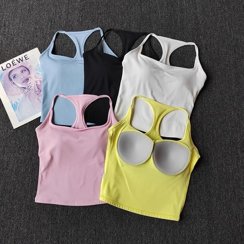 I-shaped Beautiful Back Sports Lingerie Gym Women Shock-proof and Skin-friendly Nude Yoga Vest Fitness Fixed Bra Strap Clothes