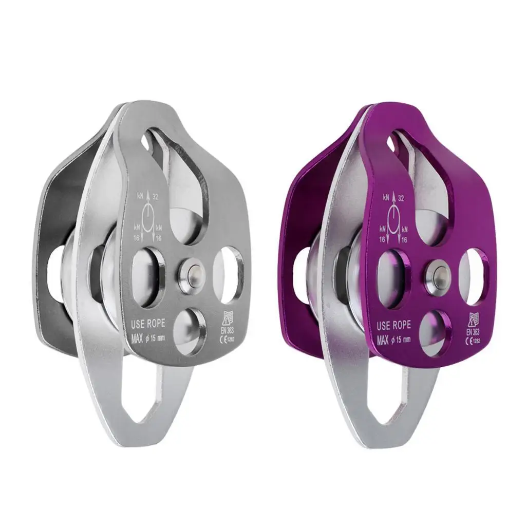 Purple Double Pulley For Caving Exploration High Load-bearing Capacity Anti-corrosion Climbing