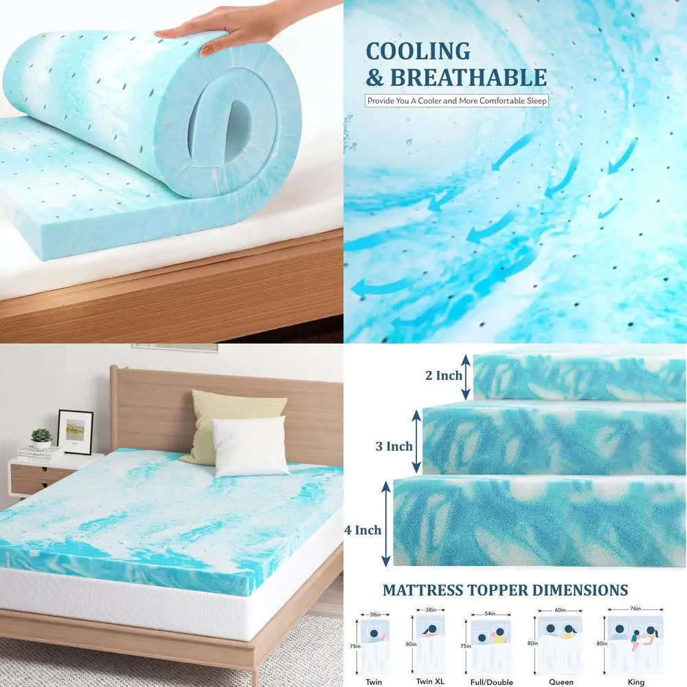 

4 Twin XL Gel Memory Foam Mattress Topper - Medium Firm, Pressure Relief, Ventilated, CertiPUR-US Certified, 38x80