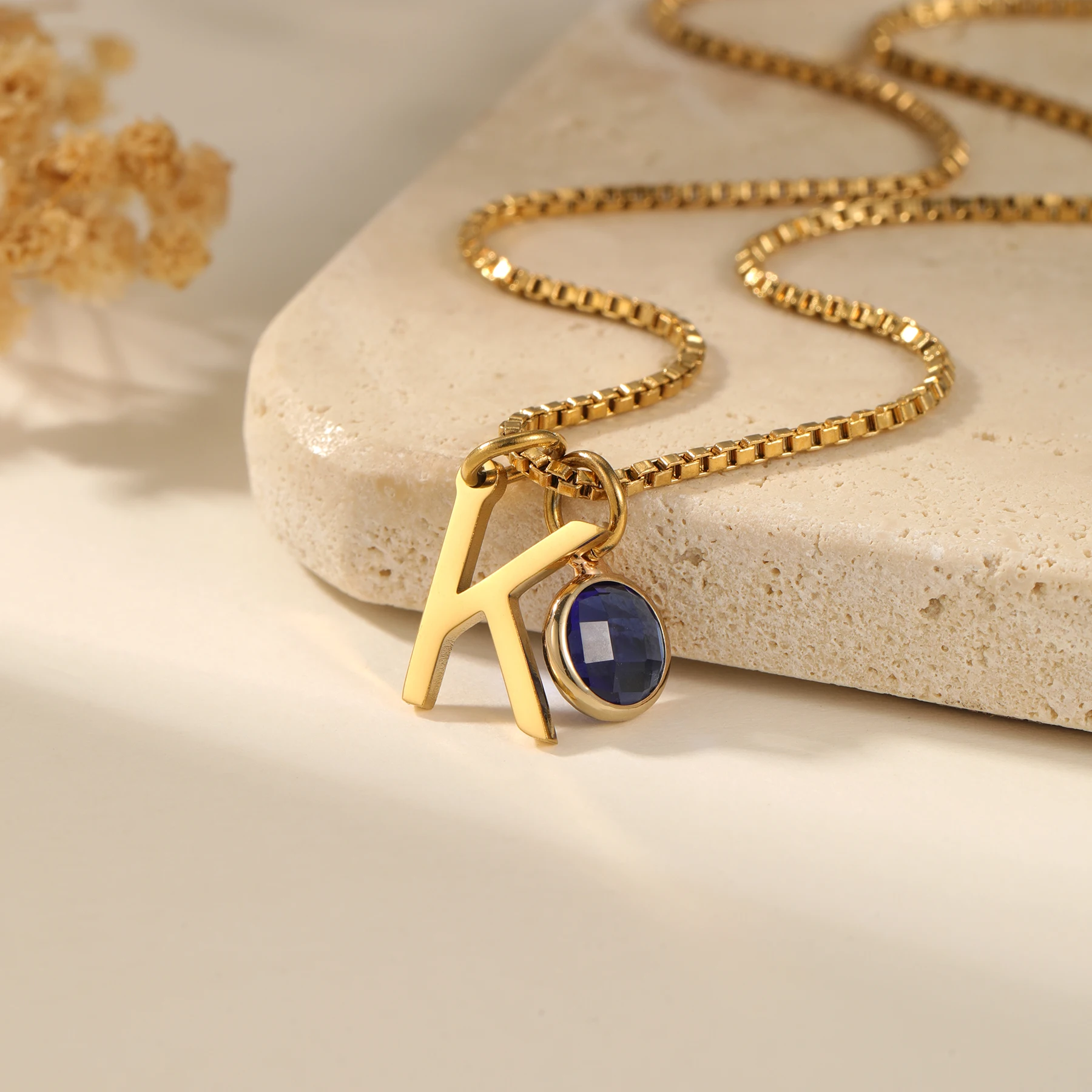 

Personalized Initial Necklace with Birthstone Gold Letter Necklace Birthstone Charm with Box Chain Birthday Gift For Women