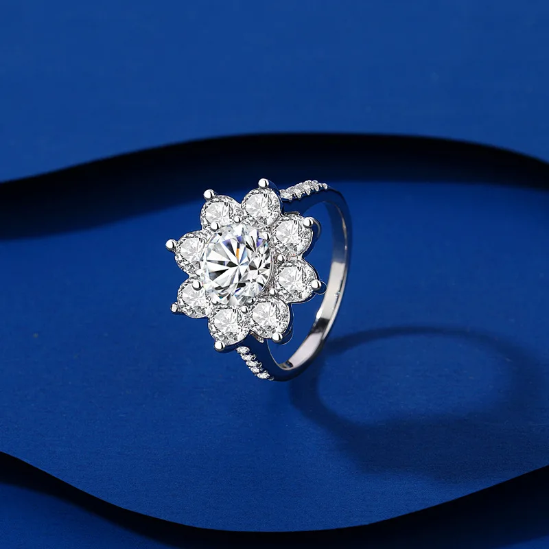 S925 Pure Silver Sparkling sunflower Ring Set with Moissanite, New niche Temperament, High-End Feeling, Light Luxury, Exquisite Valentine's Day Gift, Unique Jewelry Gift for Festivals/Birthdays/Parties, the Best Gift for Girlfriends