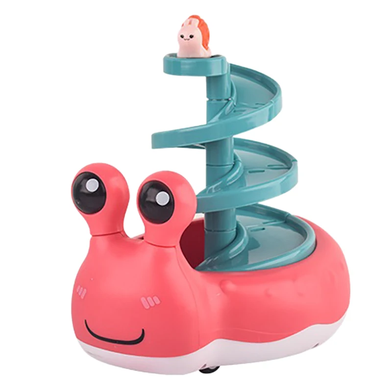 Creative Children Cute Snail Shape Glider Rail Car Rotating Inertial Car Slide Toy with Track Toy Kids Gift Set Red