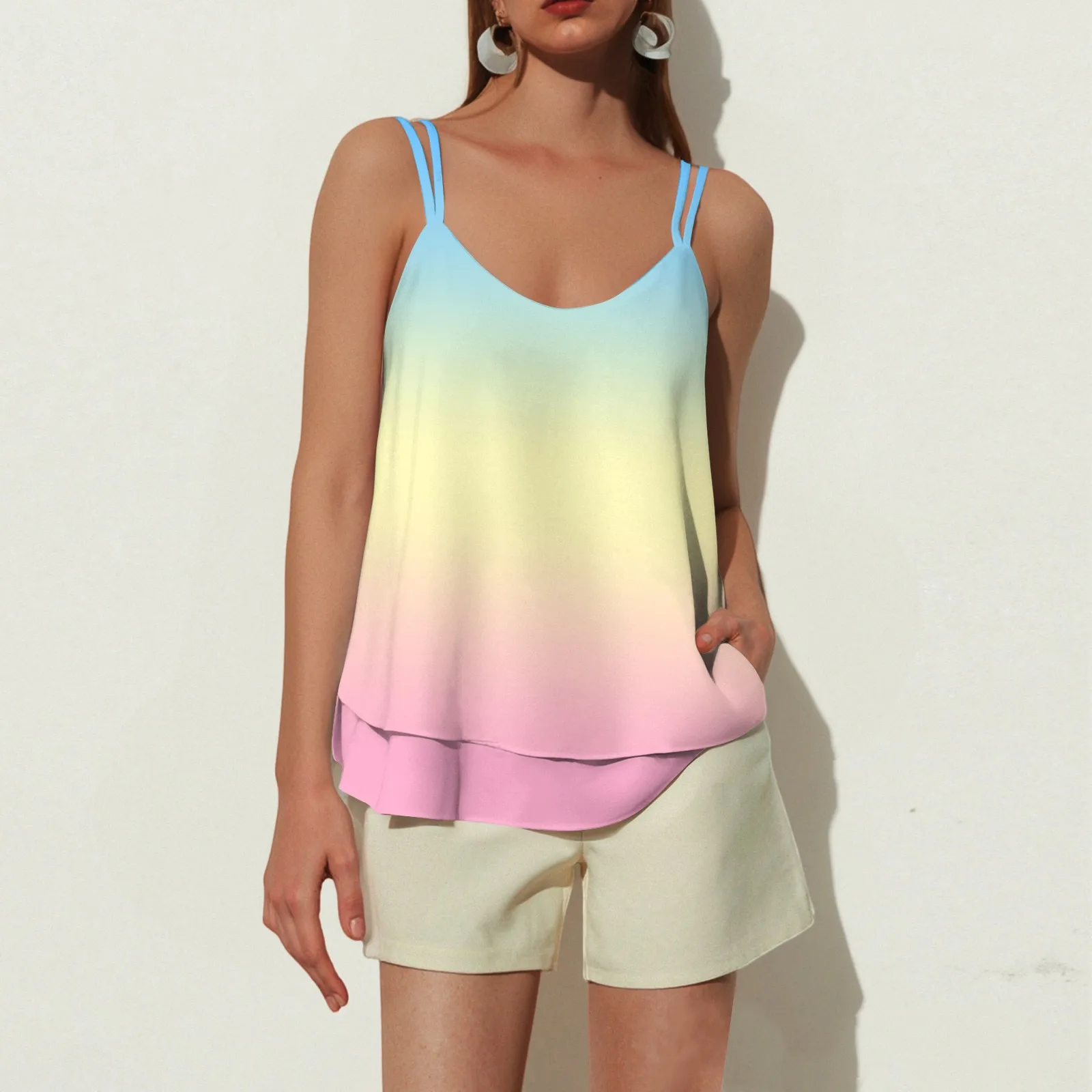 

New 2025 Summer Tops For Woman Gradient Print Tops Sleeveless O-Neck Camisole T-Shirt Soft And Comfortable Tank Top топ женский