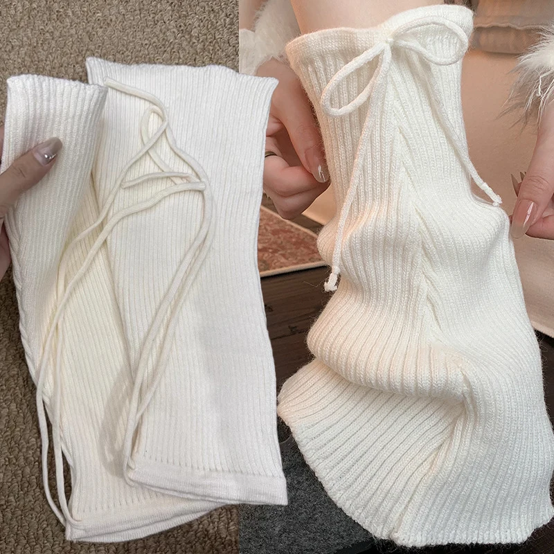 

Sweet Ballet Style Strappy Wide Leg Socks Knitted Strappy Stockings Winter Warm Jk Leg Warmer Y2K Bow Pile Socks Korea Leg Cover
