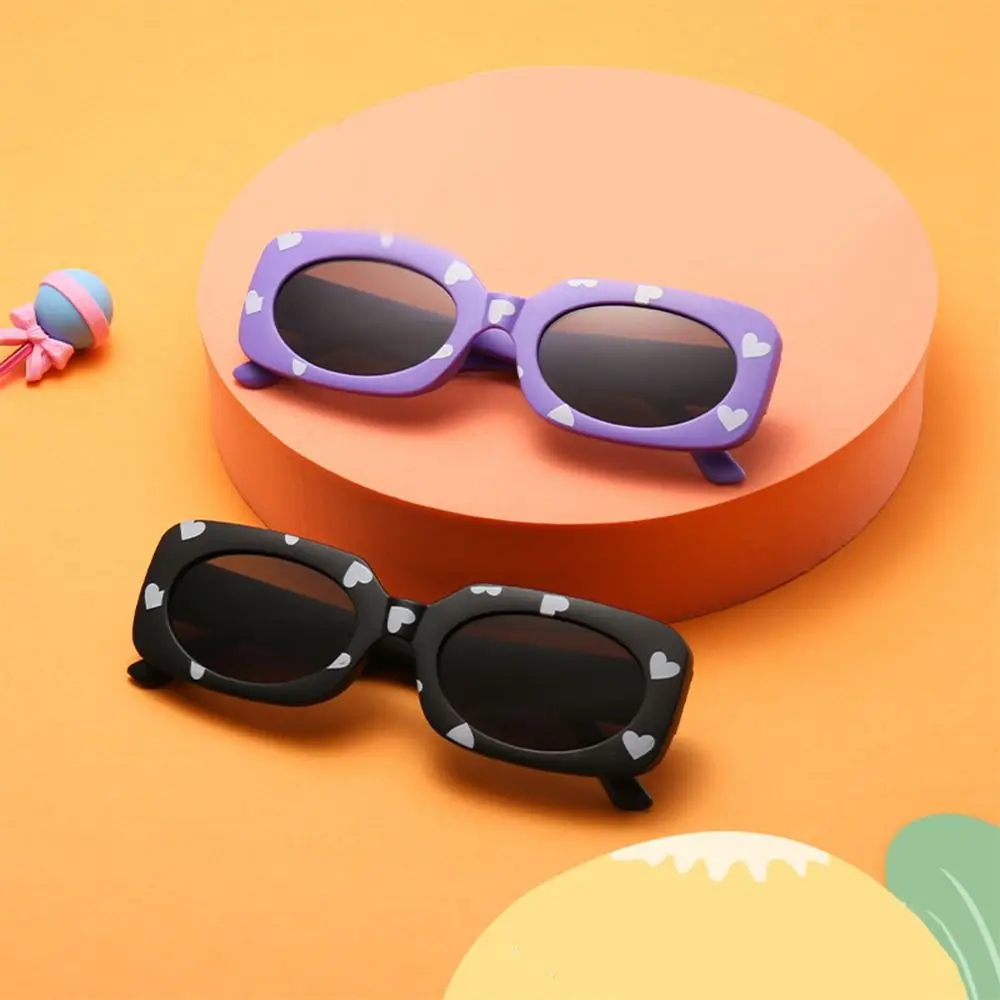 Cute Sun Protection Heart Print Children Sunglasses UV400 2-8 Years Girls Boys Shades Kids Rectangular Sun Glasses