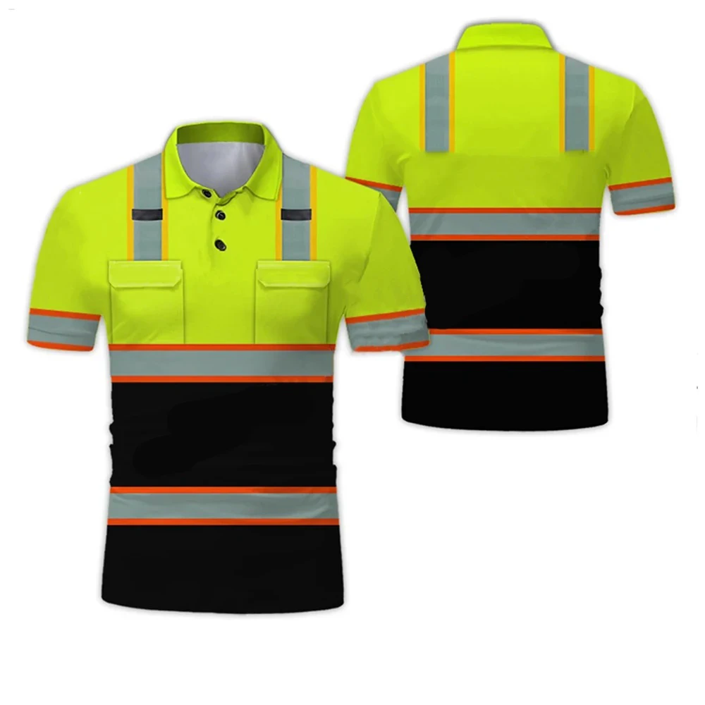 Uniforme da lavoro Polo stampata in 3D da uomo Casual moda abbigliamento da lavoro bottone risvolto camicia a maniche corte uomo Tees top