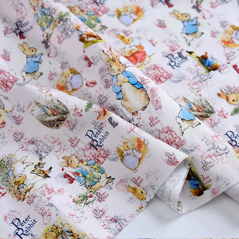 60s Combed Cotton Satin Digital Print Fabric - Peter Rabbit Floral Lolita Patterns for Dresses and Shirts