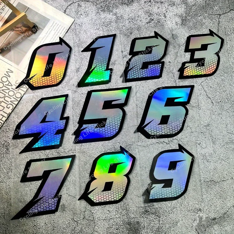 자동차 오토바이 스타일링 장식 레이스 ID 테마 데칼 액세서리용 홀로그램 레이싱 번호 스티커 세트 1개
