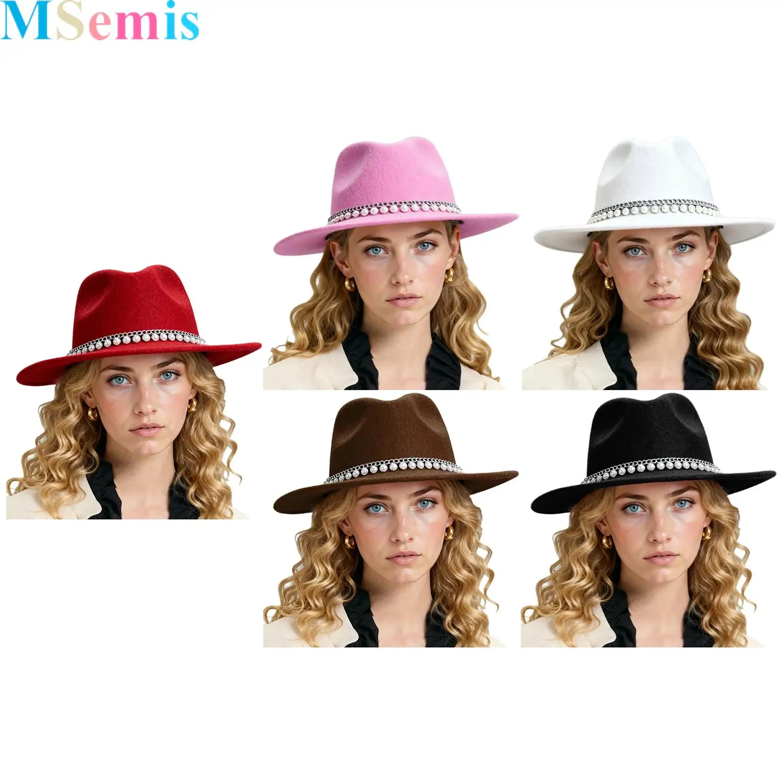 

Women Cowboy Hat Faux Pearl Cowgirl Hats Wide Brim Roll Up Western Cowgirls Hat for Birthday Parties Music Festivals Concerts