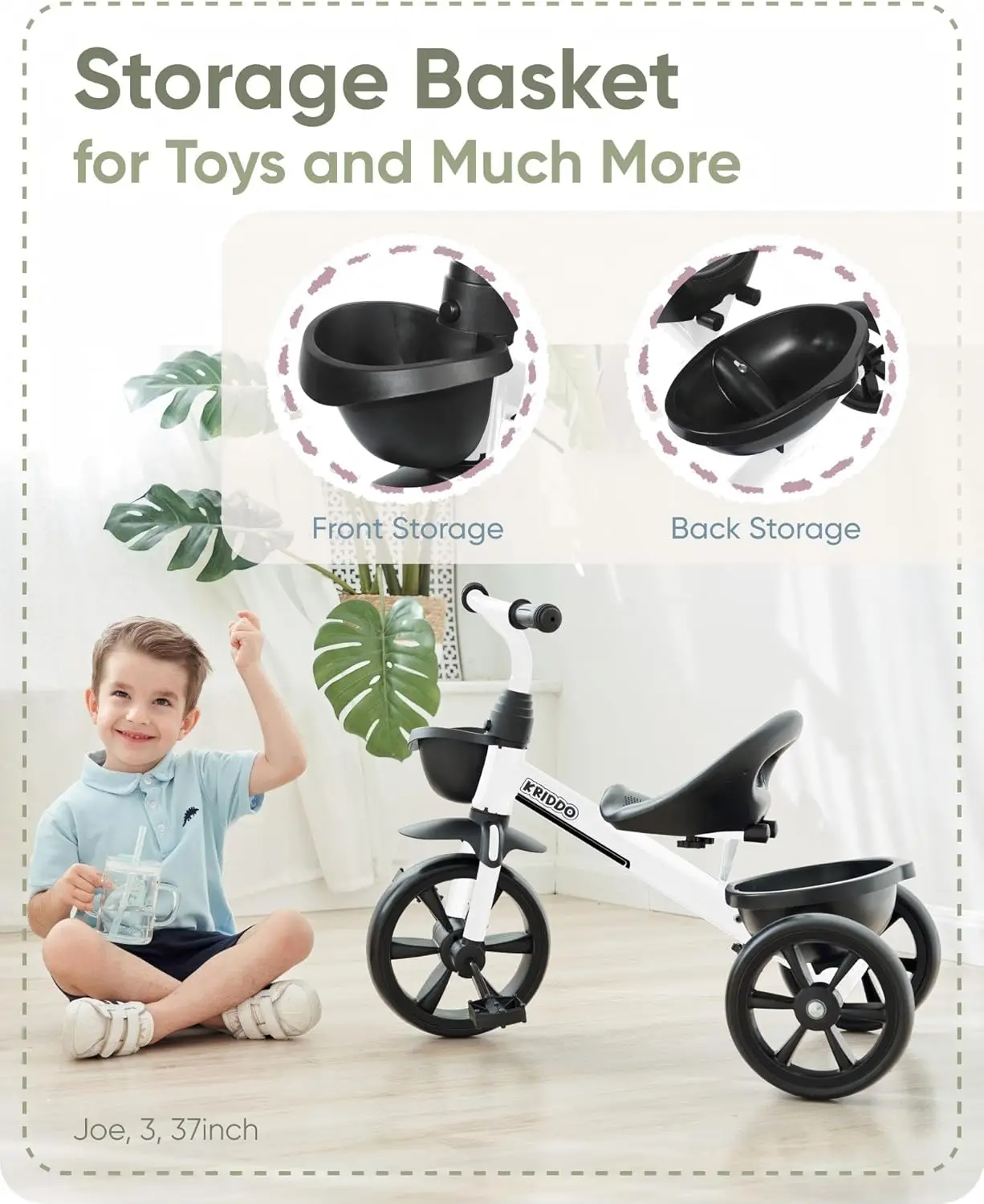 Tricycles blancs pour enfants de 2 à 4 ans, cadeau pour les tout-petits de 24 mois à 4 ans