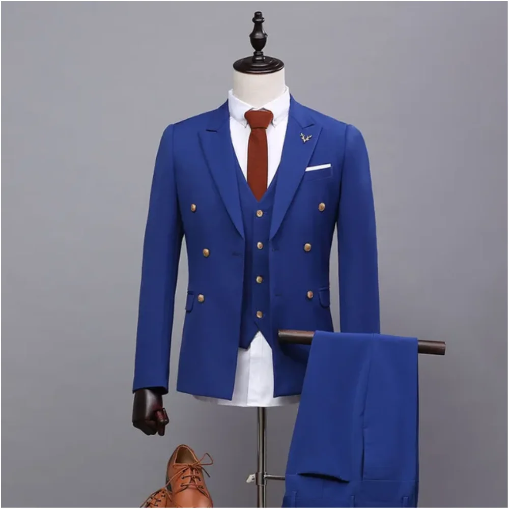 

New Arrival Royal Blue Mens Suits Wedding Custom Made Prom Masculino Trajes De Hombre Blazer 3 Pieces(Jacket+Pant+Vest+Tie)