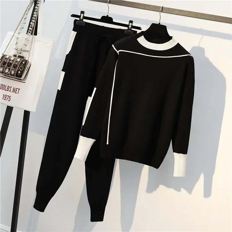 

2024 Autumn Winter Tracksuit Women Knitted 2 Pieces Set Long Sleeve Pullovers Sweater Pocket Pants Suits Outfits ZL974