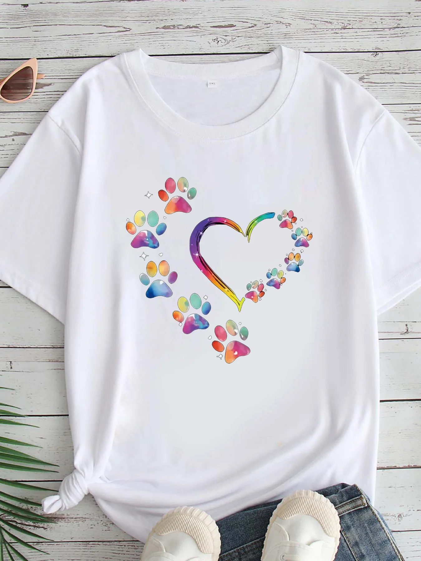 

Женская футболка большого размера с принтом, круглым вырезом и короткими рукавами, размеры 1-7XL, удобный повседневный топ в европейском стиле