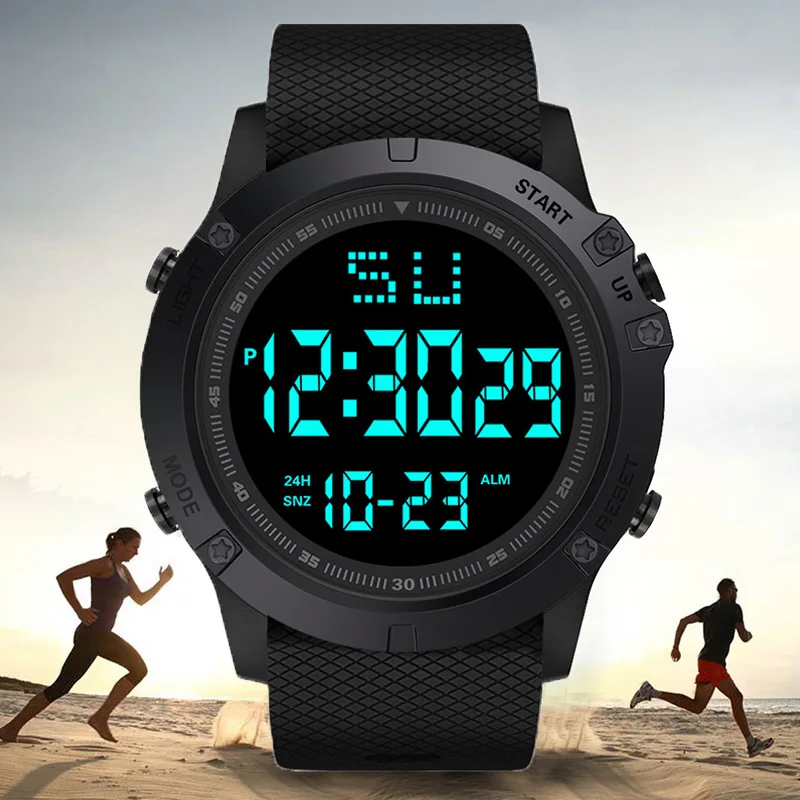 MAYZHISU Men Sports Watches Black Dial Multifunction Military Sports Watch Waterproof LED Digital Electronic Watch for Man Kids