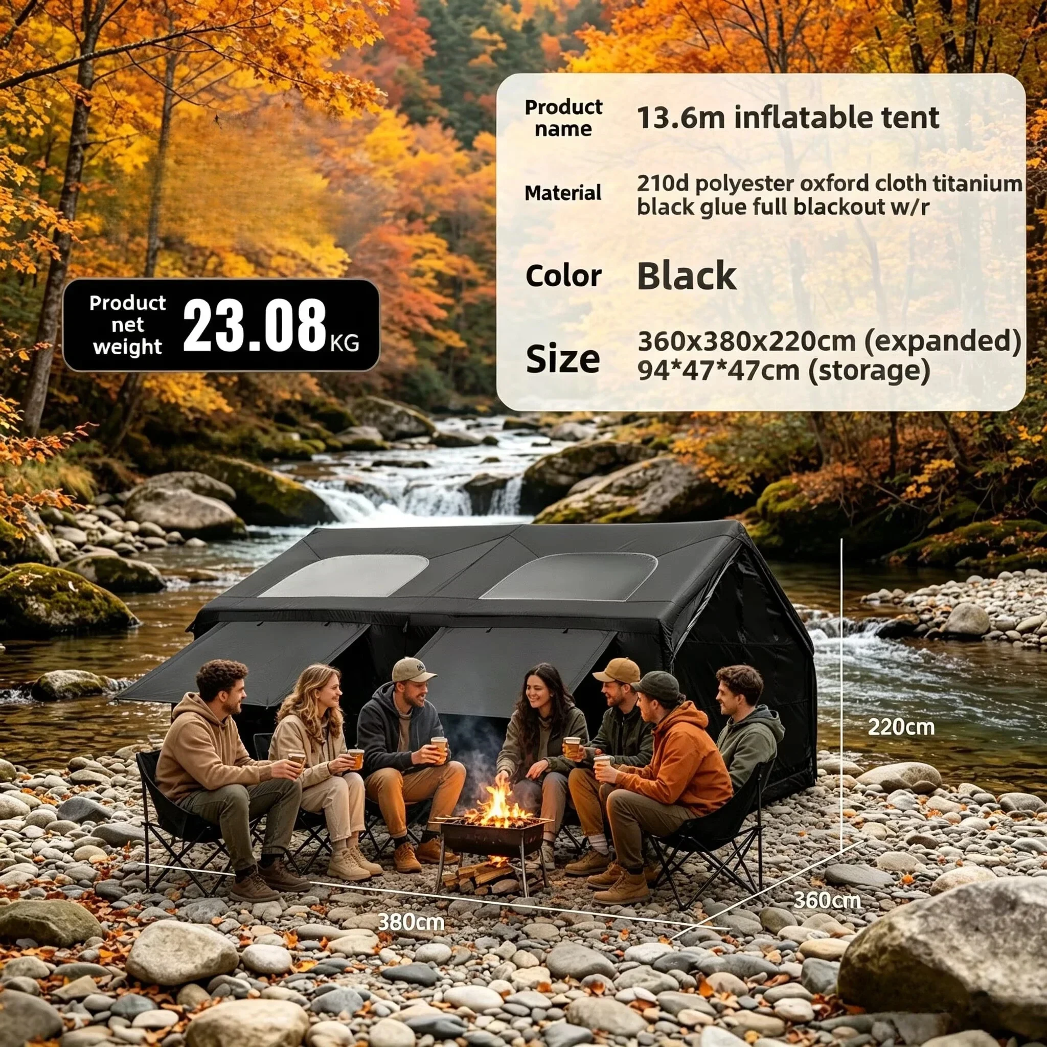 12m² Large Starry Sky Inflatable Tent 5/8P Outdoor Camping Tent Rainproof Family Beach BBQ Fishing Park Awning