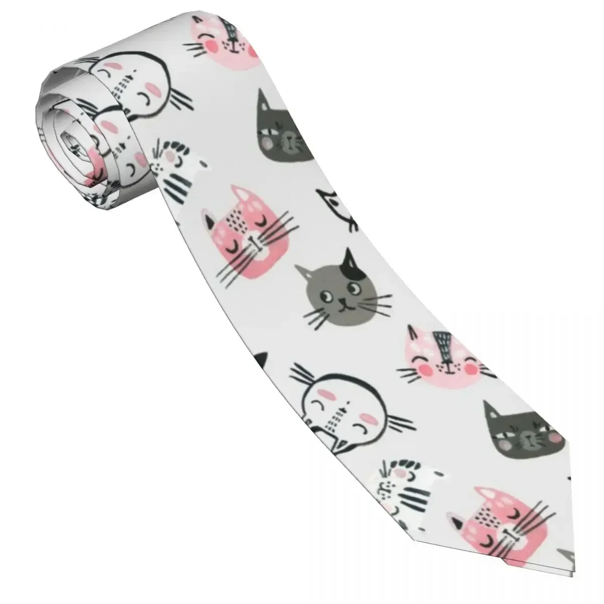 Casual Arrowhead Skinny Cute Cats Faces Necktie Slim Tie For Party Formal