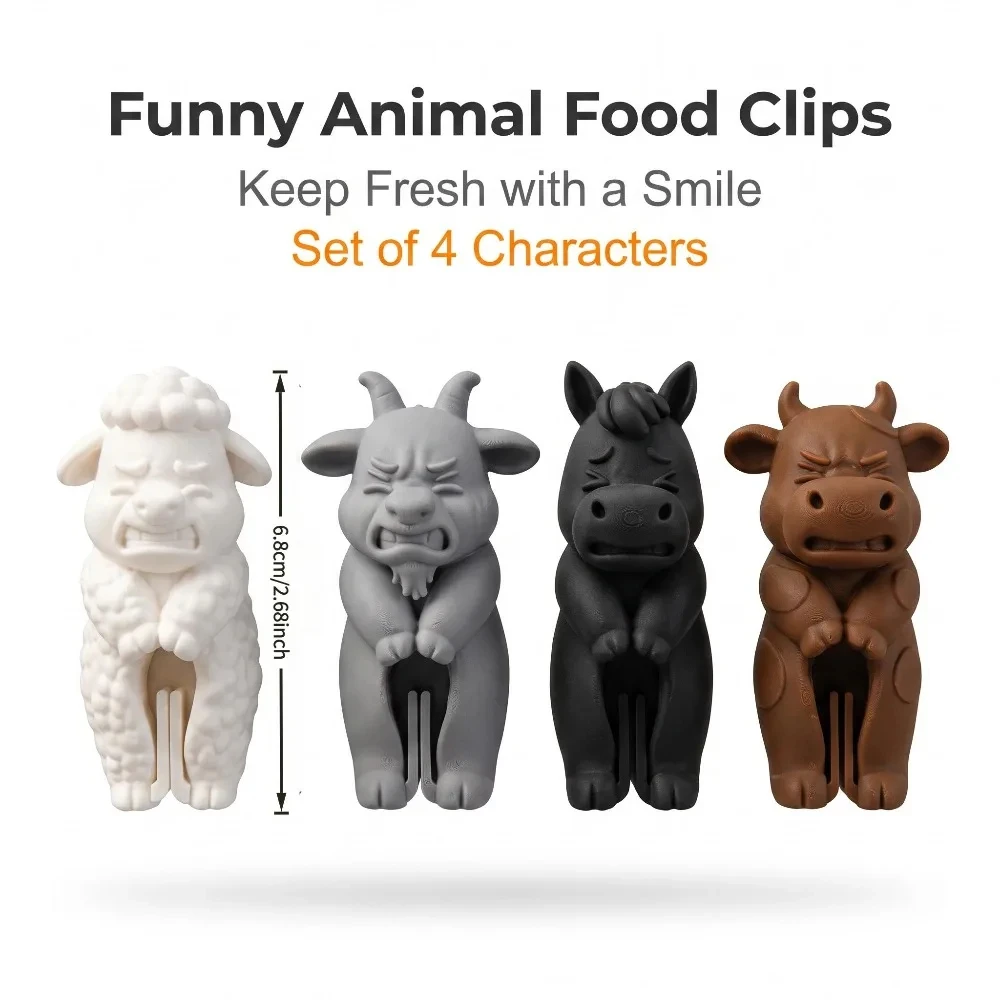 4pcs Bag Sealing Clips Animal Shapes Magnetic For Fridge Use Keeps Your Coffee Cereal Candy And Snack Bags Tightly Sealed