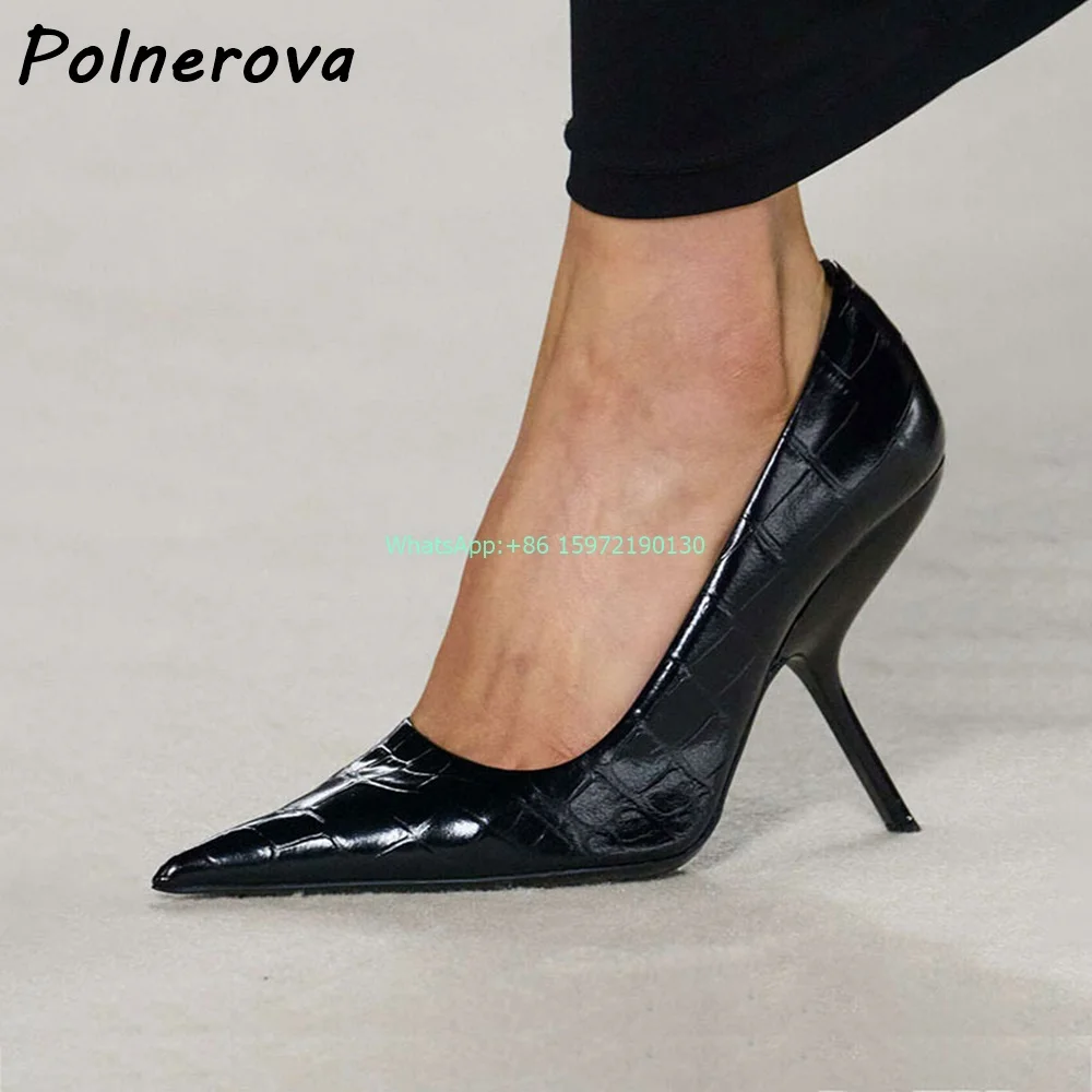 

Strange Style Heels Solid Pumps Pointy Toe Slip On Runway Pumps Shallow Thin Heels Large Size Stiletto Runway Street Photo Shoes